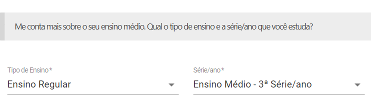 Candidato deve selecionar série e ano do ensino médio • Reprodução/Página do Participante