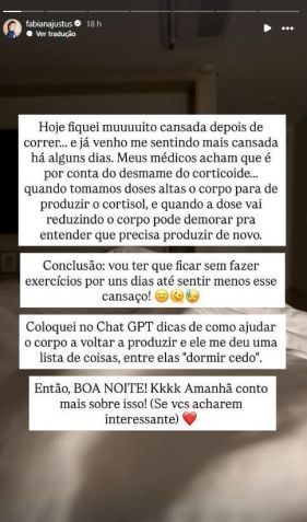 Fabiana Justus foi informada por seu médico sobre o motivo da exaustão • Instagram/Fabiana Justus