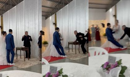 Vídeo: noivo desmaia durante casamento em Santa Catarina
