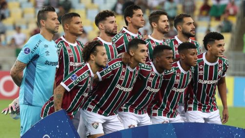Jogadores do Fluminense posam antes do duelo com Once Caldas