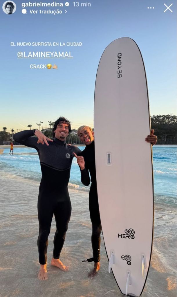 Gabriel Medina compartilhou foto após surfar com Lamine Yamal