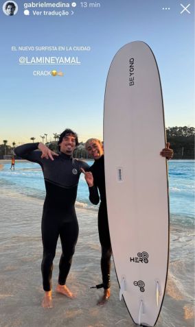 Gabriel Medina compartilhou foto após surfar com Lamine Yamal • Reprodução