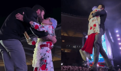 Gusttavo Lima carrega no colo e beija fã idosa em show; veja o momento