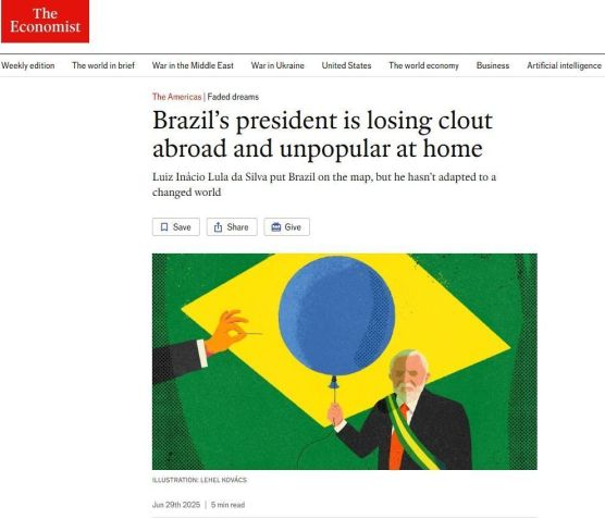 Presidente do Brasil perde influência no exterior e é impopular em casa, diz The Economist • Reprodução