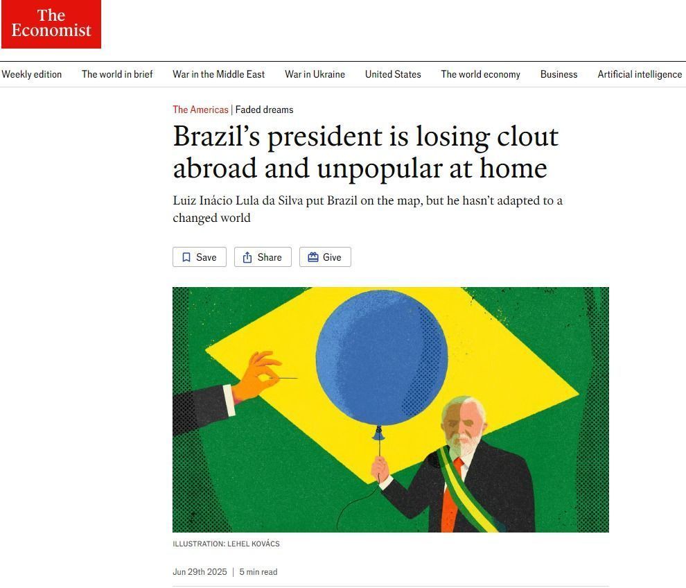 Presidente do Brasil perde influência no exterior e é impopular em casa, diz The Economist