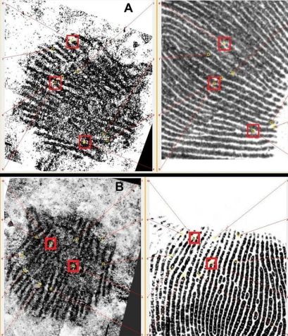 Enquanto a impressão digital representaria o nariz do rosto, as marcas na rocha corresponderiam aos olhos e à boca • David Álvarez-Alonso/Archaeological and Anthropological Sciences