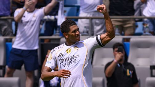Jude Bellingham, do Real Madrid, celebra gol em partida contra o Pachuca