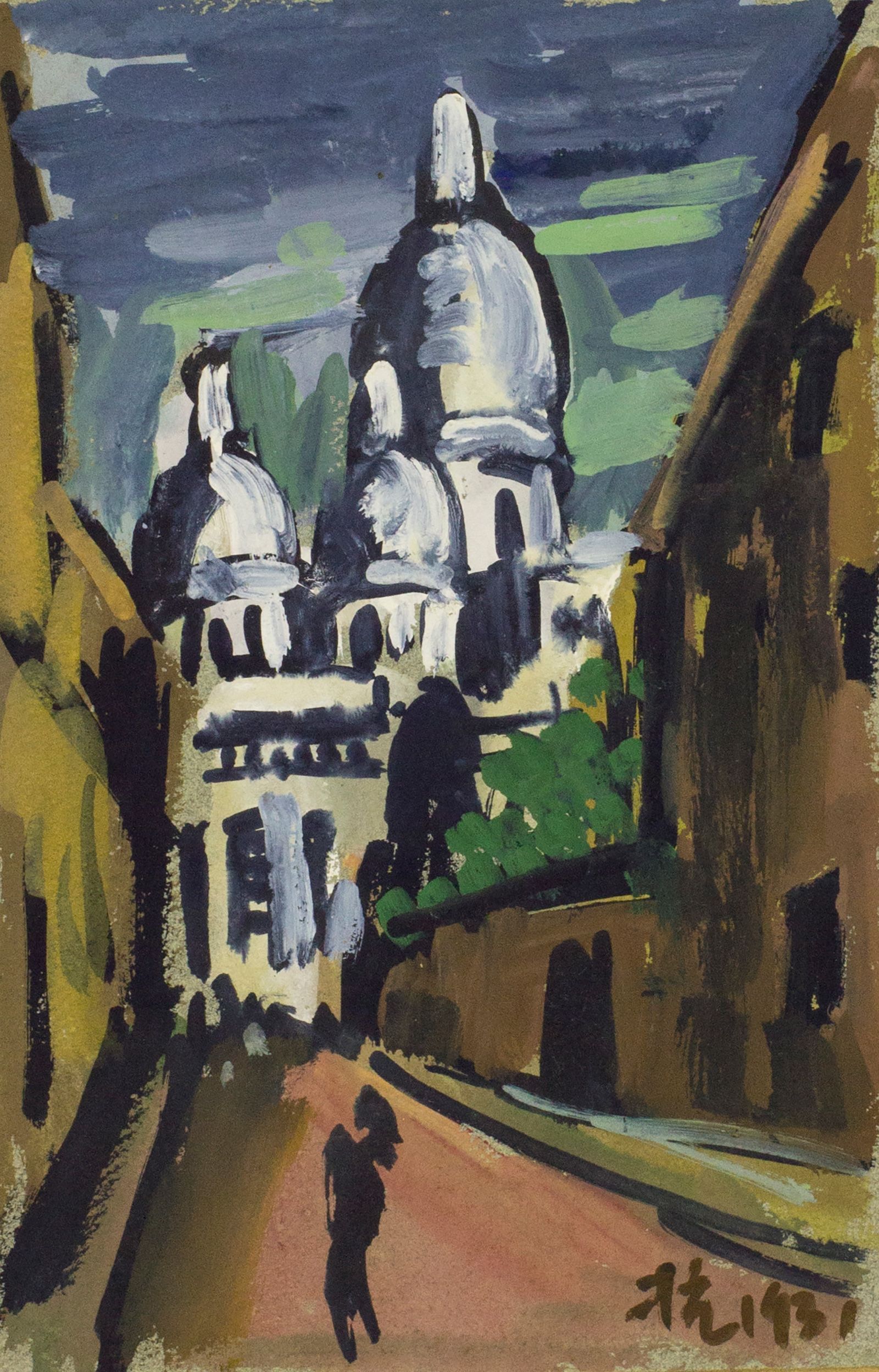 A pintura de Liu Kang de 1931, "Vista do Sacré-Cœur", mostra a Basílica do Sacré-Cœur no 18º arrondissement de Paris • Liu Kang Family/Courtesy National Gallery Singapore via CNN Newsource