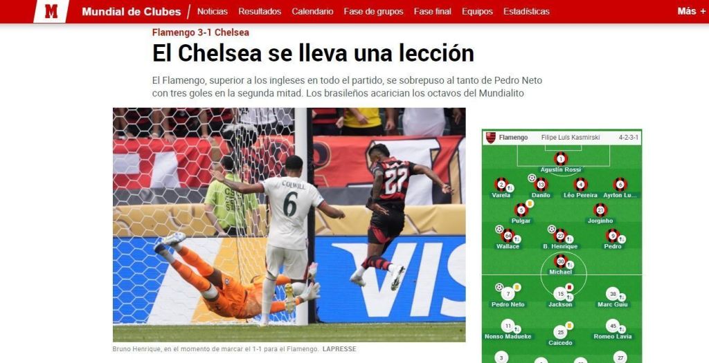 Diário Marca exaltou atuação do Flamengo sobre os ingleses