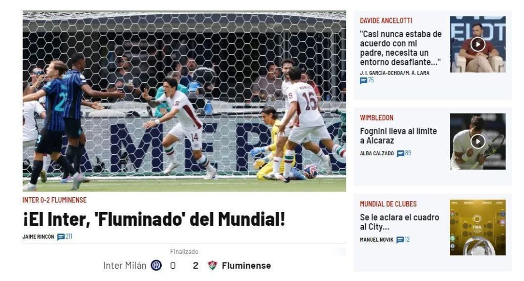 Jornal Marca exalta vitória do Fluminense sobre a Inter