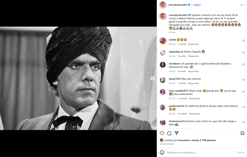 Marcelo Serrado também prestou homenagem a Francisco Cuoco • Instagram/Marcelo Serrado