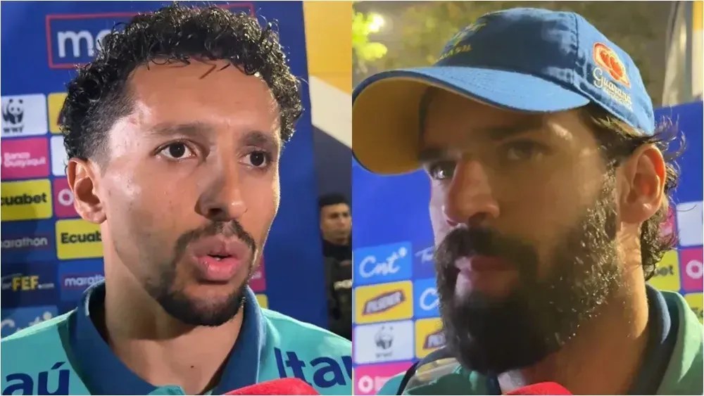 Marquinhos e Alisson concederam entrevista na zona mista após confronto com o Equador