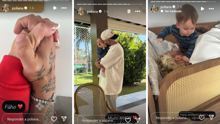 Poliana Rocha mostrou reencontro com o filho Zé Felipe neste domingo (1º) • Instagram/Poliana