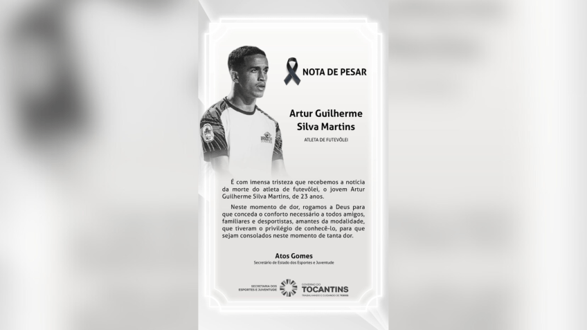 Secretário de Estado dos Esportes e Juventude manisfesta pesar com morte de atleta • Governo do Tocantins