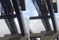 Vídeo: trabalhador escorrega e fica pendurado em obra do monotrilho de SP