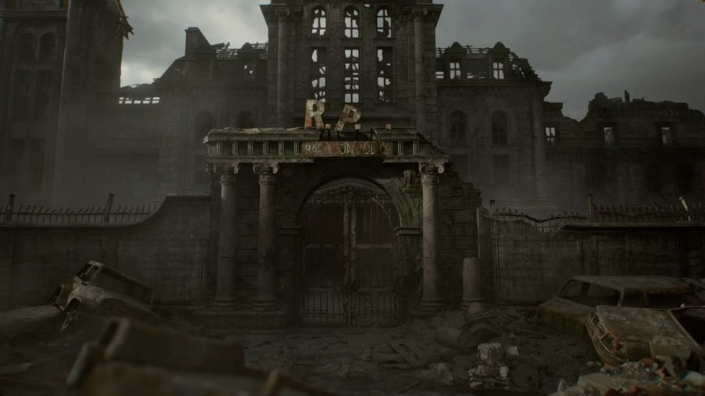A captura de tela do trailer de resident evil 9 mostra o departamento de polícia de raccoon city.
