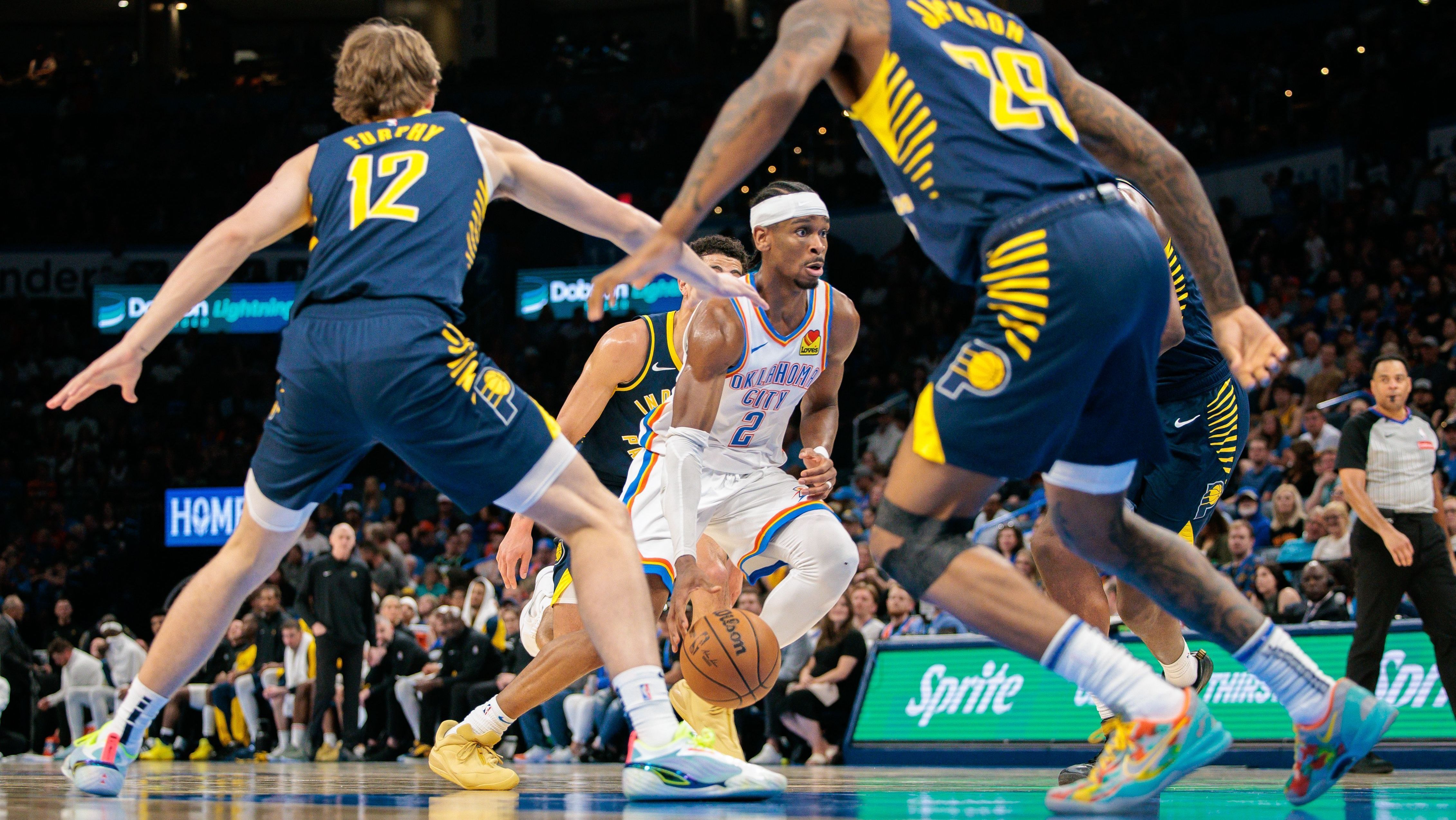 Shai Gildeous-Alexander, do Oklahoma City Thunder, em partida contra o Indiana Pacers, em 29 de março