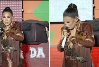 Simone Mendes é presenteada com galinha em show; veja reação