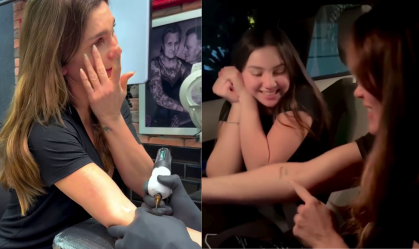 Flávia Alessandra se emociona ao realizar tatuagem para a filha; veja
