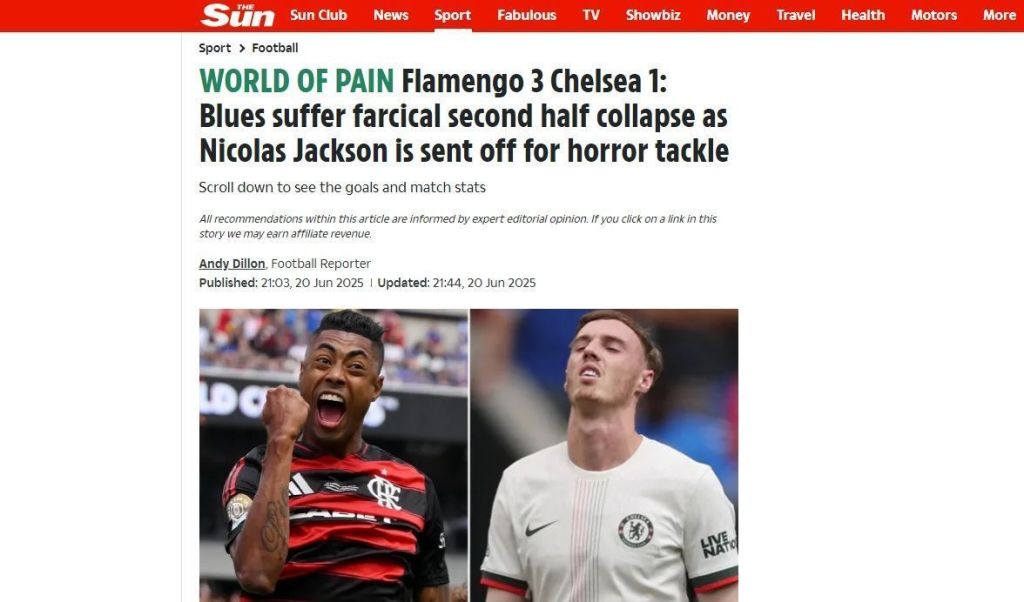 Mancheste do The Sun após a vitória do Flamengo sobre o Chelsea