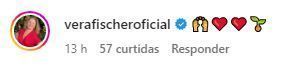 Vera Fisher reage com emojis à publicação de Felipe Camargo nas redes sociais