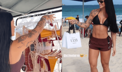 "Não tenho vergonha de trabalhar": namorada de Belo vende biquínis na praia