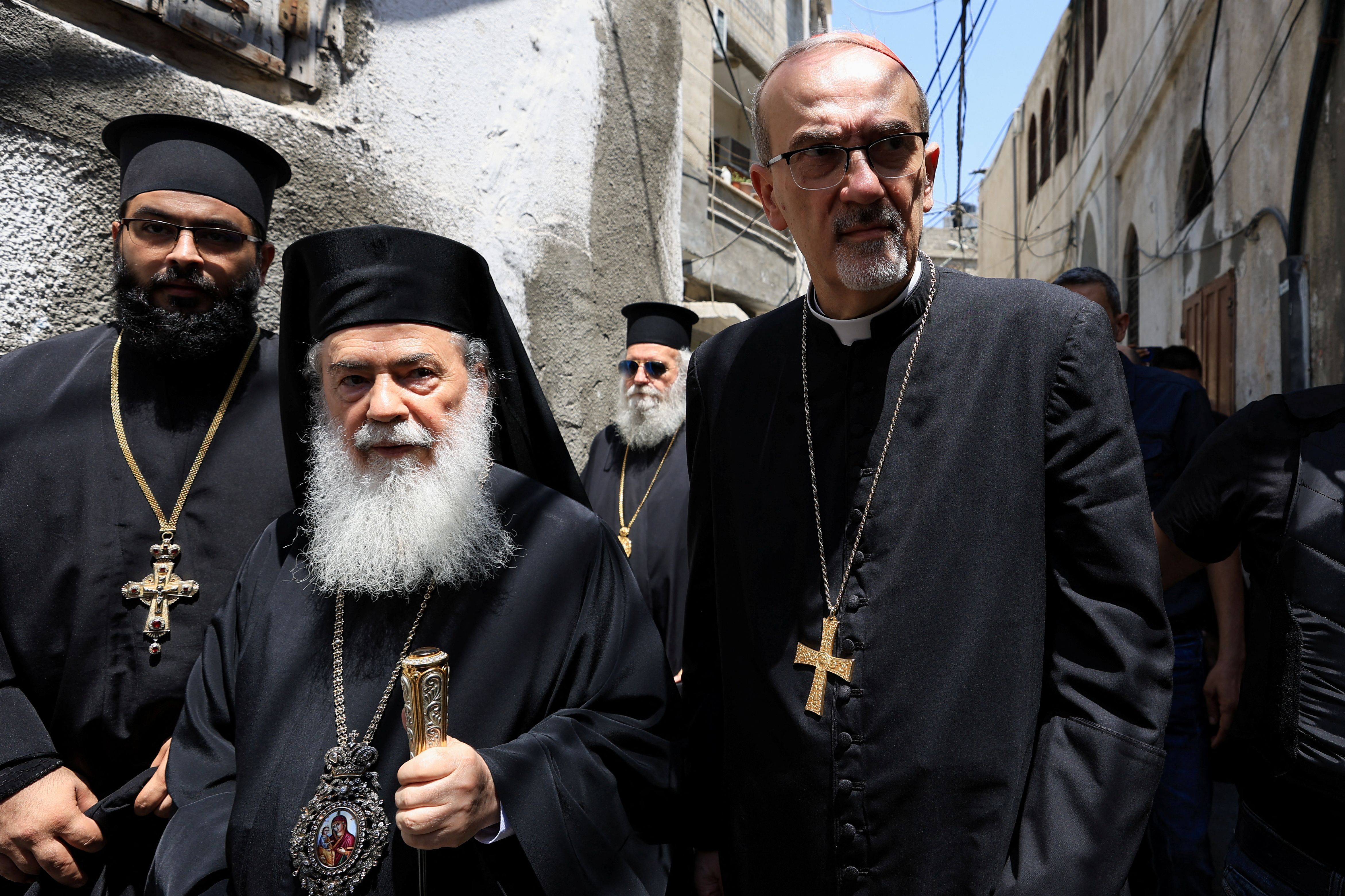 Pierbattista Pizzaballa e Theophilos III na Cidade de Gaza