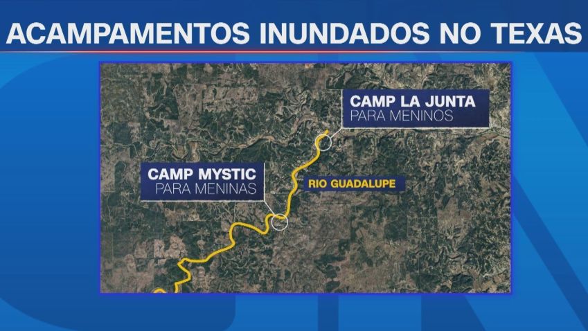 Localização do Camp Mystic e do Camp La Junta, acampamentos no Texas • Arte CNN Brasil