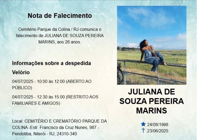 Juliana Marins será velada nesta sexta-feira (4) • Reprodução