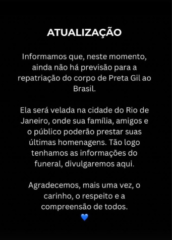 Comunicado de Gilberto Gil • Redes Sociais