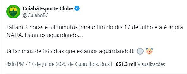 Cuiabá ironiza dívida do Corinthians • Reprodução / X