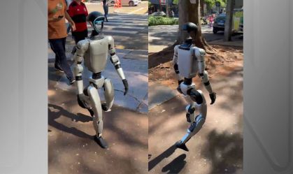 Robô humano passeia por parque em Maringá, veja vídeo
