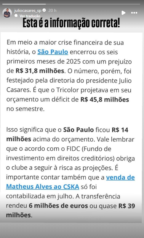 Julio Casares comemora déficit do São Paulo