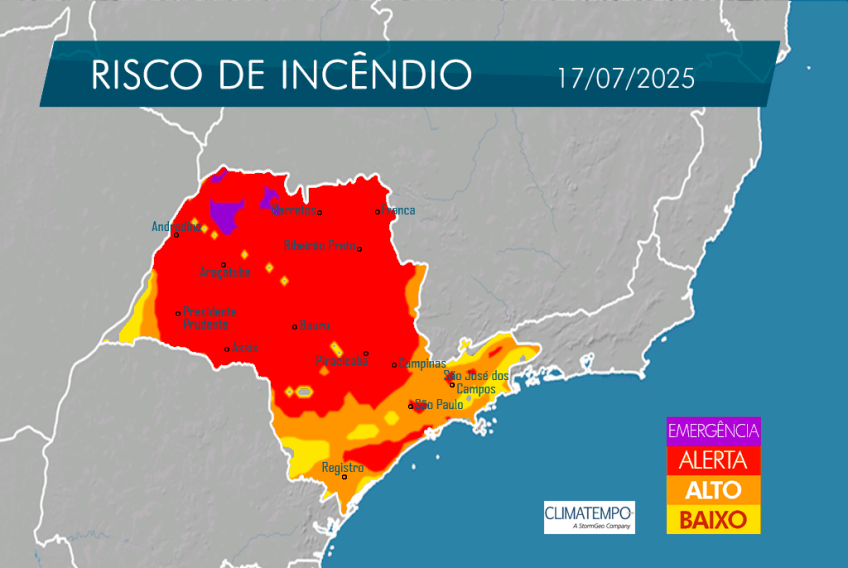 Mapa risco de incêndio 17.07 • Divulgação/ Defesa Civil de São Paulo