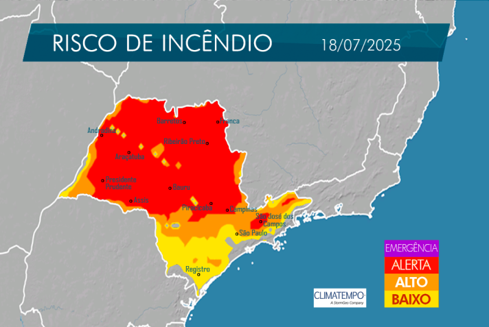 Mapa risco de incêndio 18.07 • Divulgação/ Defesa Civil de São Paulo
