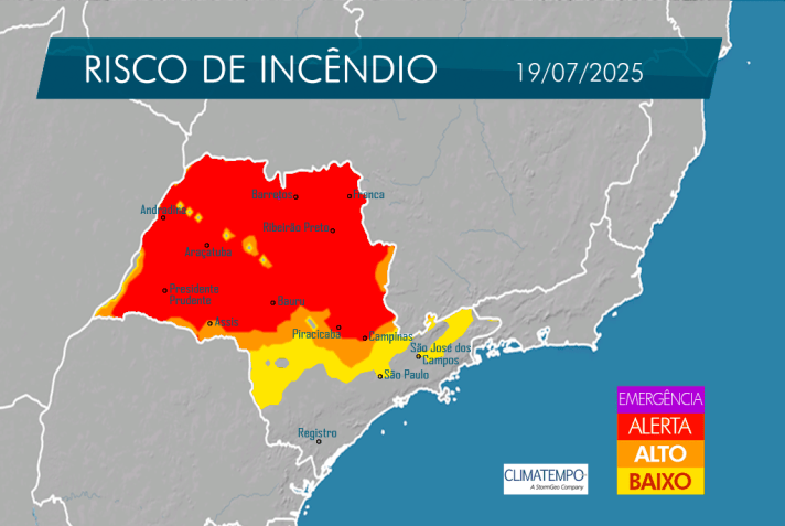 Mapa risco de incêndio 19.07 • Divulgação/ Defesa Civil de São Paulo