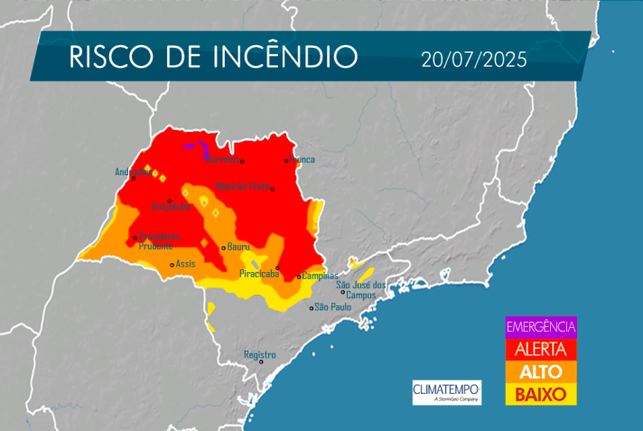 Mapa risco de incêndio 20.07 • Divulgação/ Defesa Civil de São Paulo