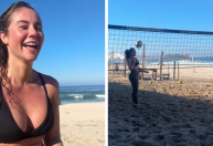 Paolla Oliveira joga futevôlei na praia e diz: "Sensação de morte"