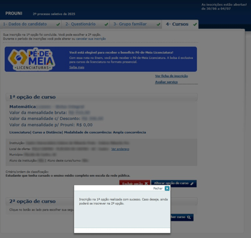 Candidatos podem conferir informações da inscrição do ProUni antes de confirmá-la • Reprodução/MEC