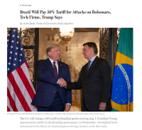 Imprensa internacional repercute tarifa de 50% sobre o Brasil