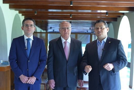 Da esquerda para a direita: o presidente da Câmara, Hugo Motta; o vice-presidente da República, Geraldo Alckmin e o presidente do Senado, Davi Alcolumbre