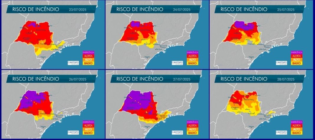 Segundo Mapa de Risco de Incêndio, região tem previsão de entrar em nível de emergência nos próximos dias. • Centro de Gerenciamento de Emergências da Defesa Civil estadual (CGE