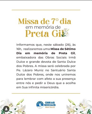 Missa é celebrada às 16h deste sábado (26). • Santuário Irmã Dulce