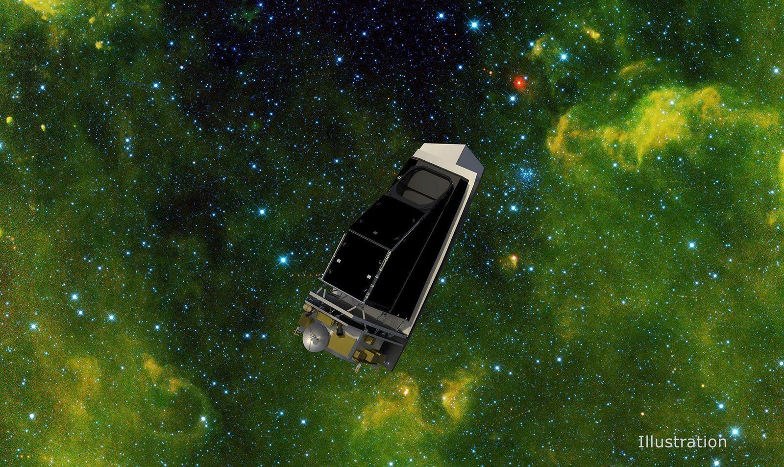 Uma ilustração mostra o NEO Surveyor, o caçador de objetos próximos à Terra de última geração da Nasa • University of Arizona/JPL-Caltech/Nasa via CNN Newsource