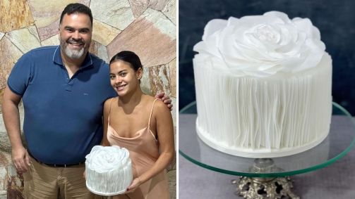 Bella Campos ganha bolo de confeiteiro do casamento de Maria de Fátima em "Vale Tudo"