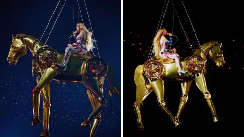 Beyoncé sobrevoa fãs com cavalo dourado