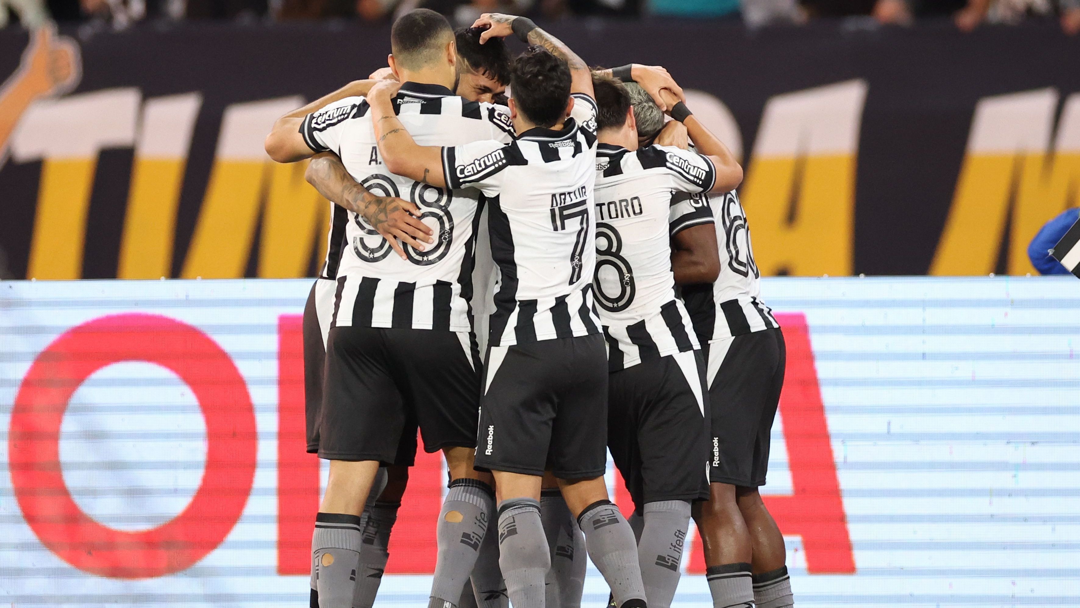 Jogadores comemoram o segundo gol do Botafogo sobre o Red Bull Bragantino pela Copa do Brasil