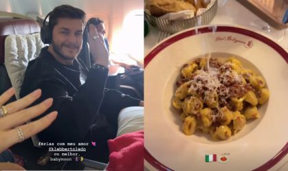 Camila Queiroz e Klebber Toledo viajam para celebrar "babymoon" na Itália