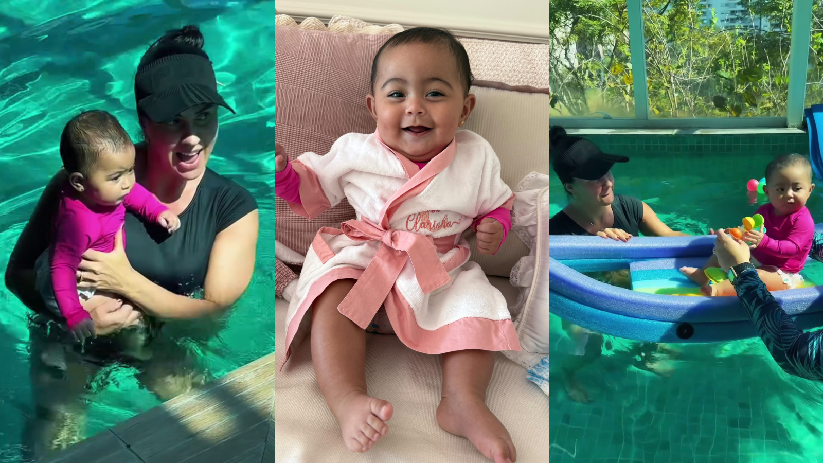 Filha de Graciele e Zezé curtiu a primeira aula