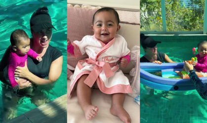 Filha de Graciele Lacerda e Zezé Di Camargo faz 1ª aula de natação; veja